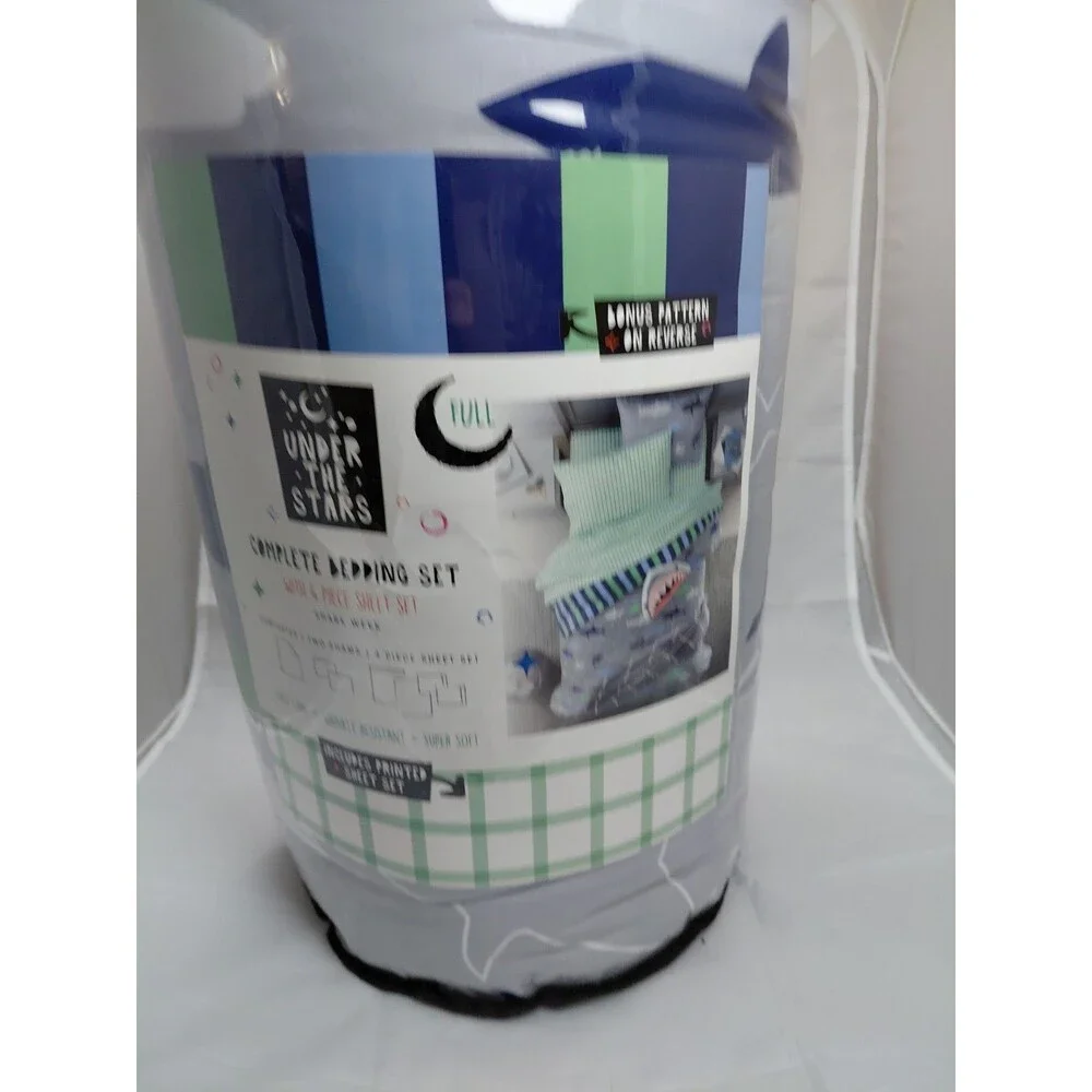 Boys Complete Bedding Set, FULL - comforter, sheet, sham, Shark Week Retails120$